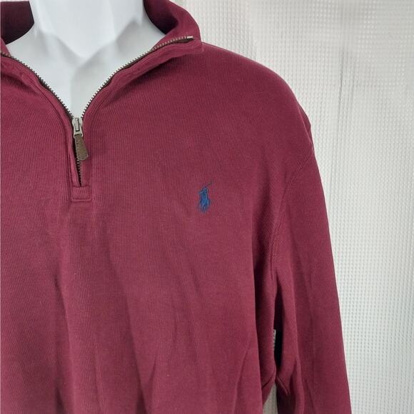 POLO RALPH LAUREN! BURGUNDY RED ESTATE RIBBED FINE COTTON 1/4 ZIP SHIRT! SZ L - Picture 5 of 10
